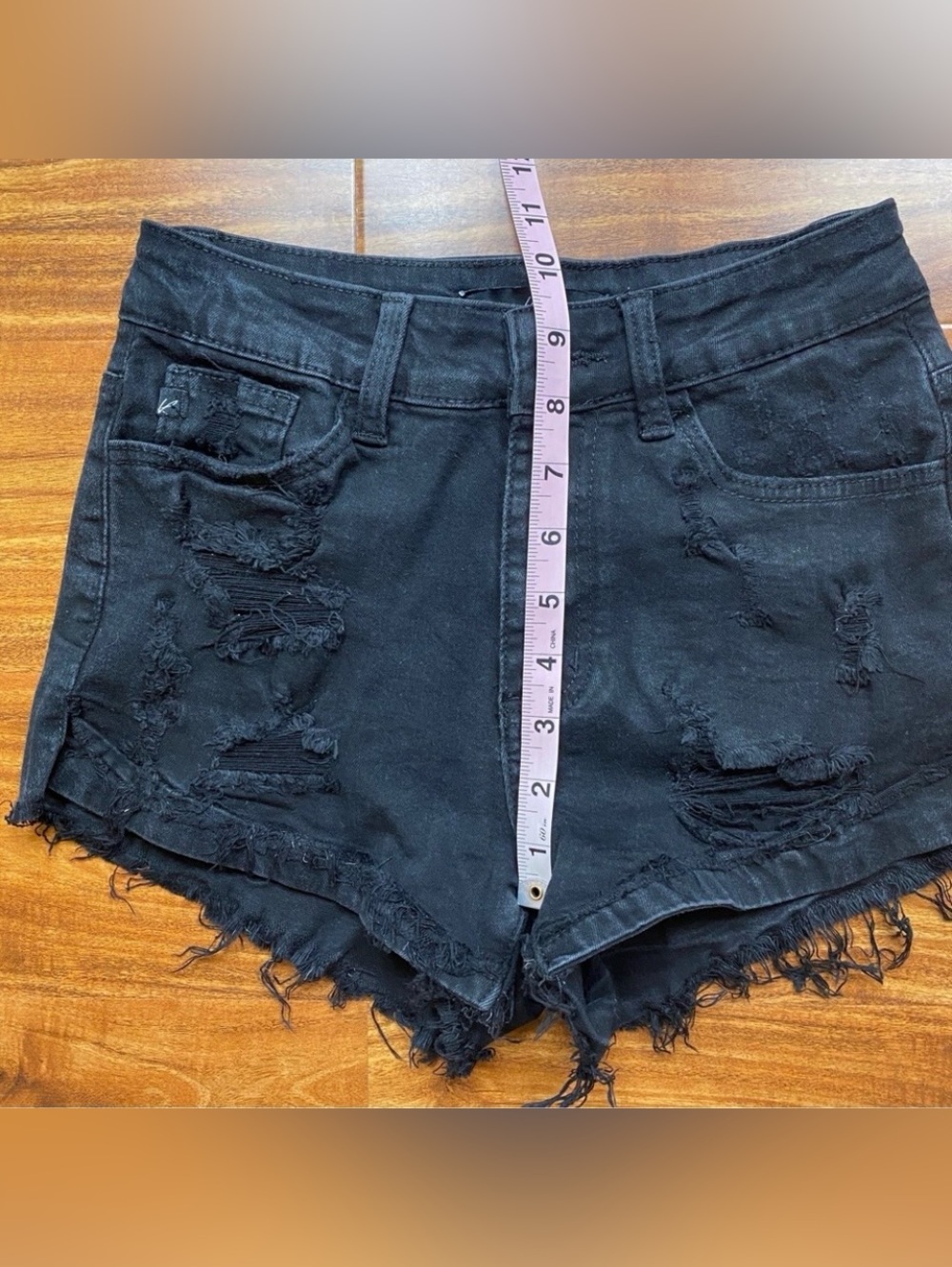 KanCan Womens Faded Black Midrise Distressed Cotton Denim Shorts Size 3 Casual - Picture 14 of 15
